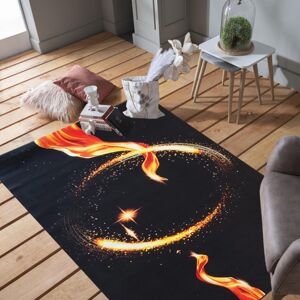 Čierny koberec s ohnivým kruhom Šírka: 160 cm | Dĺžka: 220 cm